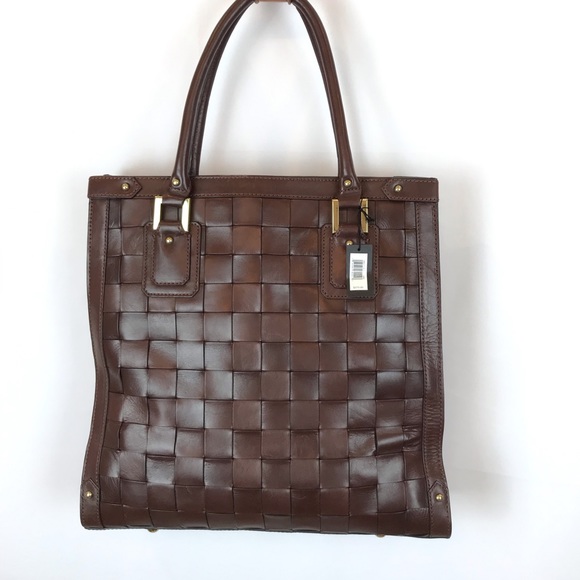Banana Republic leather checked design tote NEW! - Picture 2 of 8